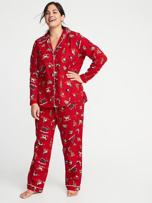 Image number 1 showing, Plus-Size Printed Flannel Sleep Set