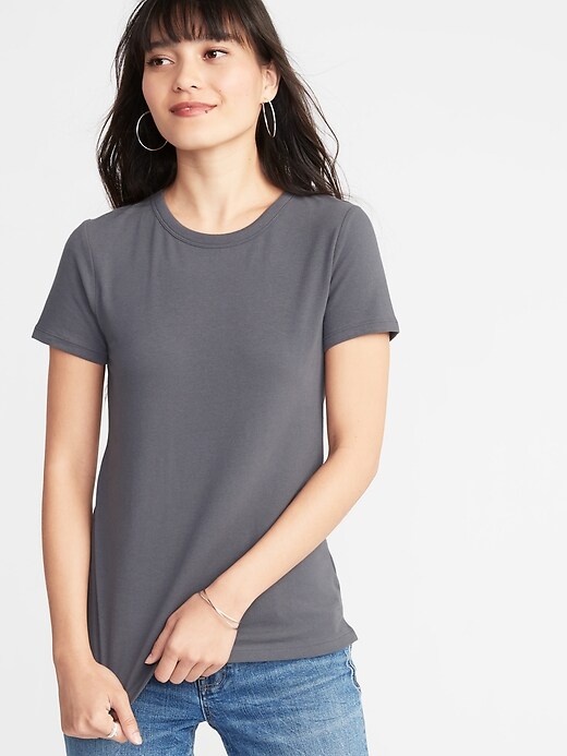 Image number 1 showing, Slim-Fit Brushed Jersey Tee for Women