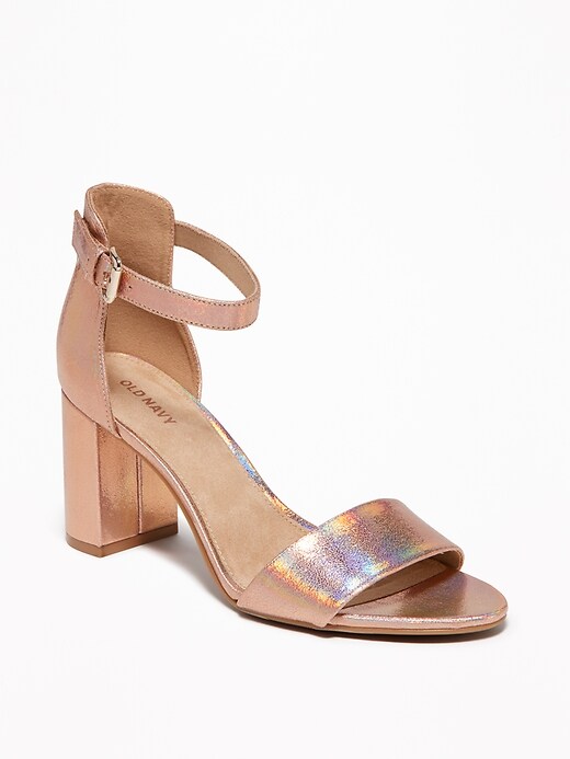Image number 1 showing, Metallic Faux-Leather Block-Heel Sandals for Women