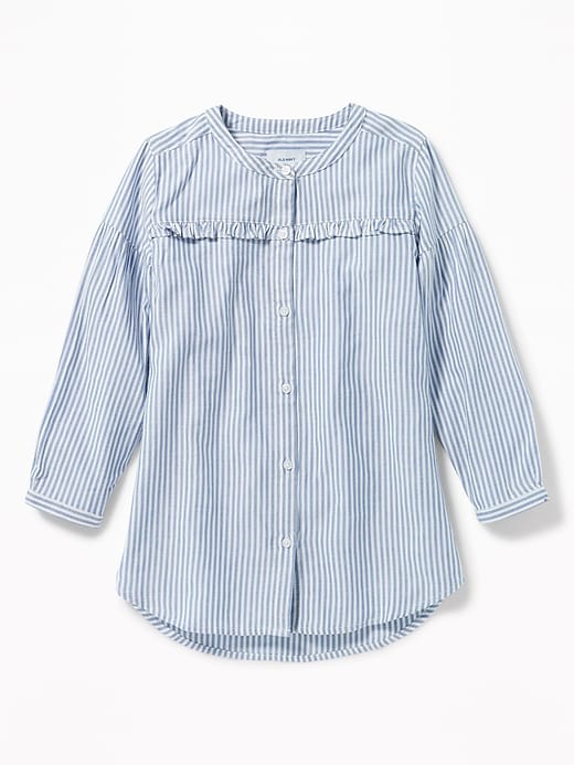 View large product image 1 of 3. Striped Ruffle-Yoke Twill Shirt for Girls