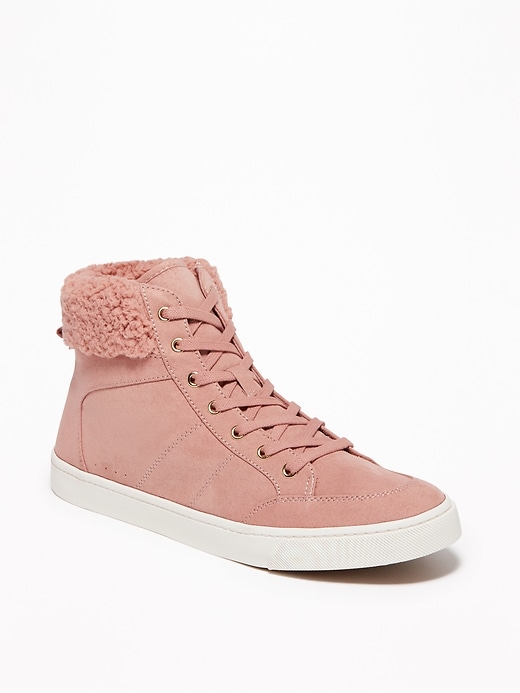 View large product image 1 of 1. Faux-Suede Sherpa-Trim High-Tops for Women