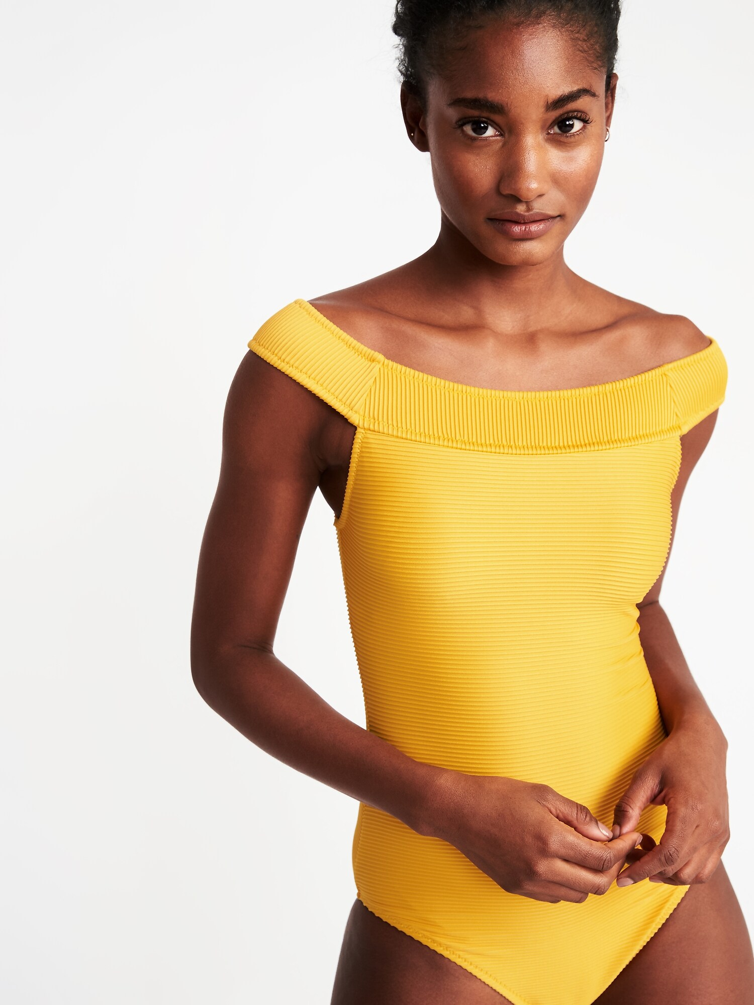 Yellow off store the shoulder swimsuit