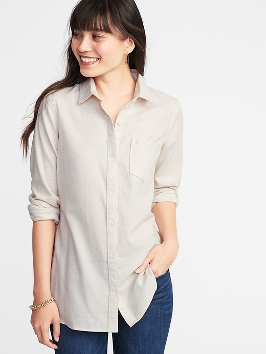 Image number 1 showing, Relaxed Twill Tunic Shirt for Women