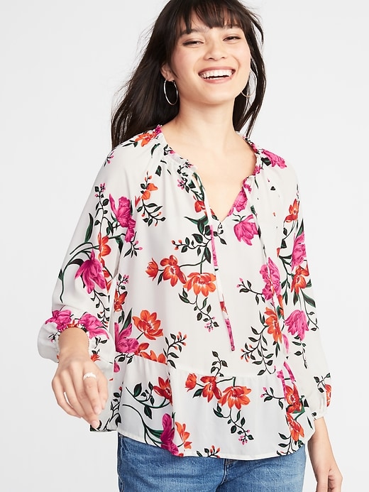 Floral Ruffled Georgette Swing Blouse for Women | Old Navy