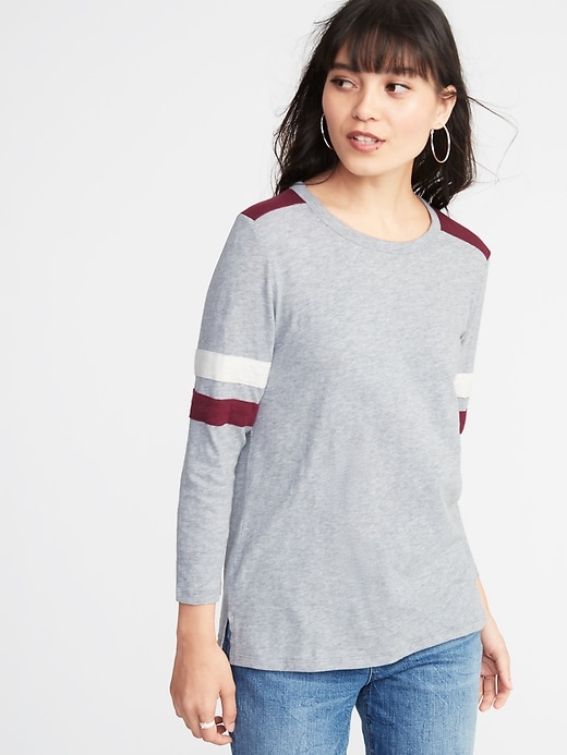 Image number 1 showing, Relaxed Football-Style Slub-Knit Tee for Women