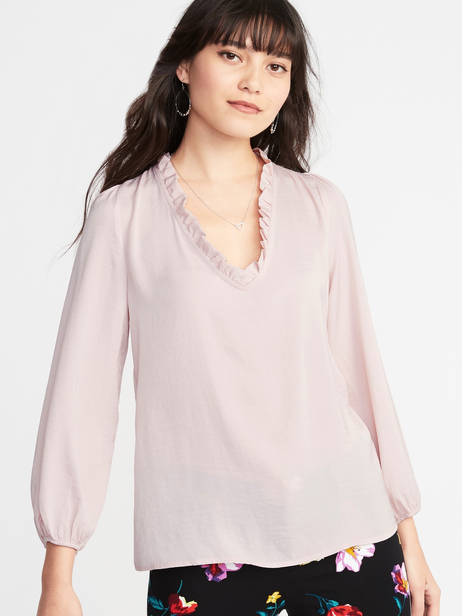 Ruffle-trimmed Sweater - Light pink - Ladies