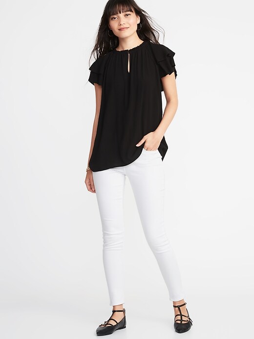 Image number 3 showing, High-Neck Ruffle-Trim Crepe Top for Women