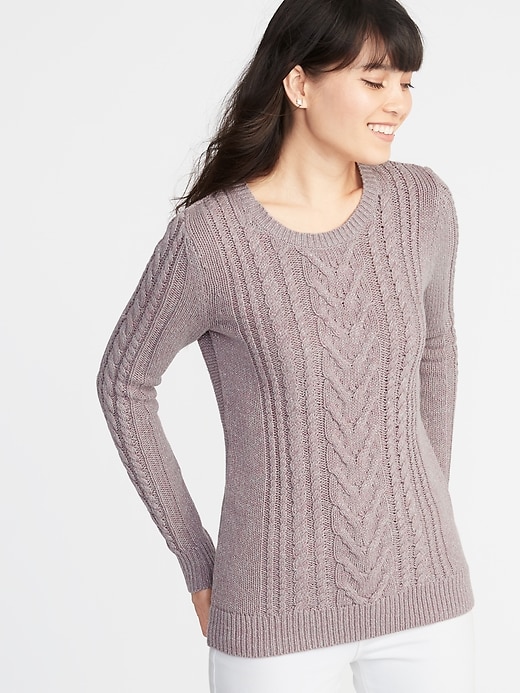 View large product image 1 of 1. Cable-Knit Crew-Neck Sweater for Women
