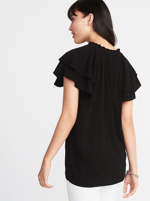 Image number 2 showing, High-Neck Ruffle-Trim Crepe Top for Women