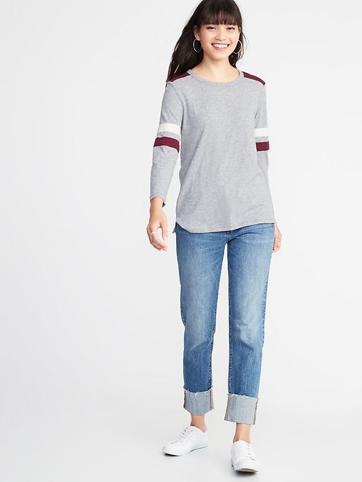 Image number 3 showing, Relaxed Football-Style Slub-Knit Tee for Women