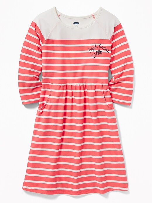 View large product image 1 of 3. Striped Soft-Brushed Jersey Fit & Flare Dress for Girls