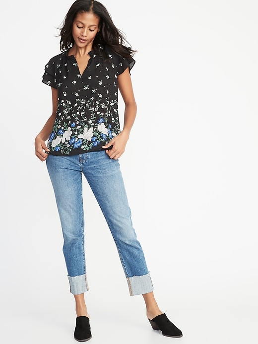 High-Neck Ruffle-Trim Georgette Top for Women | Old Navy
