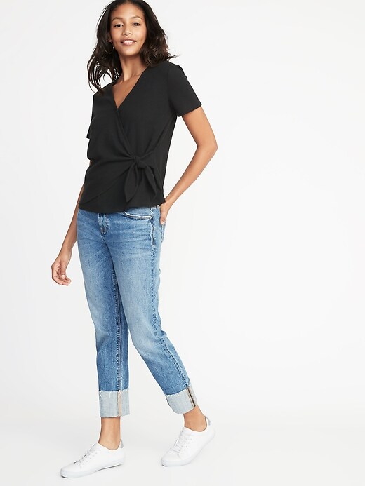 Image number 3 showing, Textured Wrap-Front Tie-Hem Top for Women