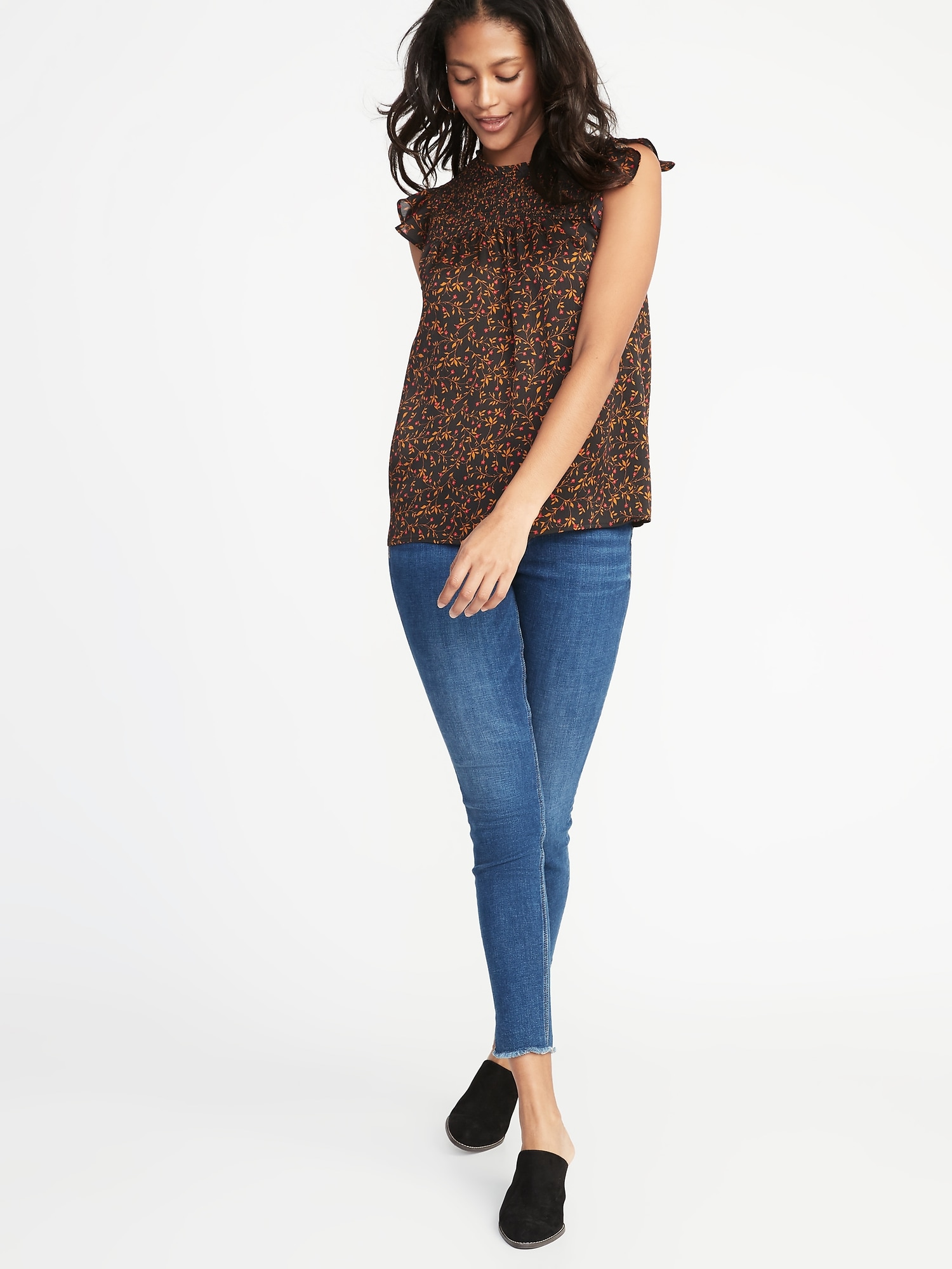 Sleeveless RuffleTrim CrinkleGauze Swing Top for Women Old Navy