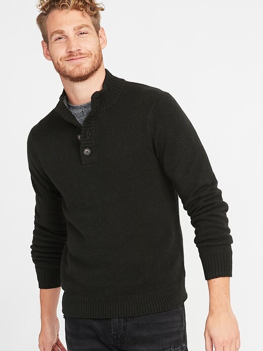 View large product image 1 of 1. Button Mock-Neck Sweater