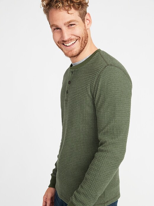 Chunky Thermal-Knit Henley T-Shirt for Men