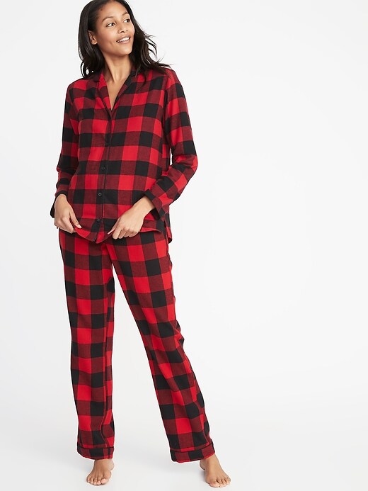 Image number 1 showing, Patterned Flannel Pajama Set for Women
