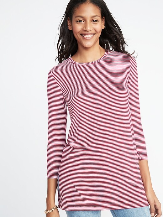 View large product image 1 of 1. Luxe Long & Lean Striped Tunic for Women