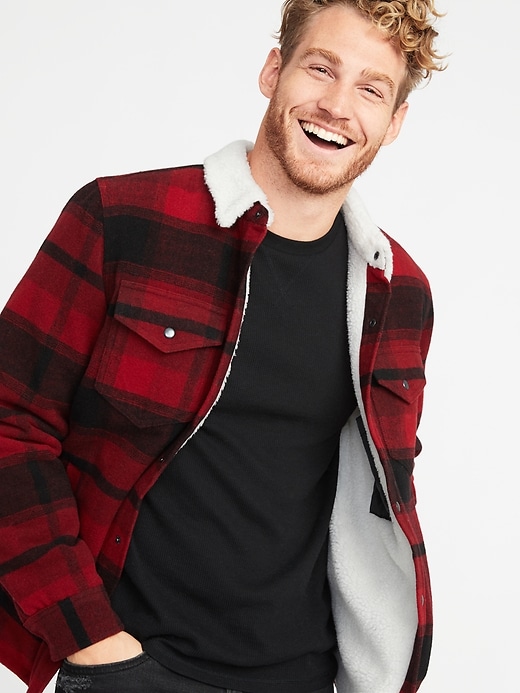 Image number 4 showing, Plaid Wool-Blend Sherpa-Lined Shirt Jacket