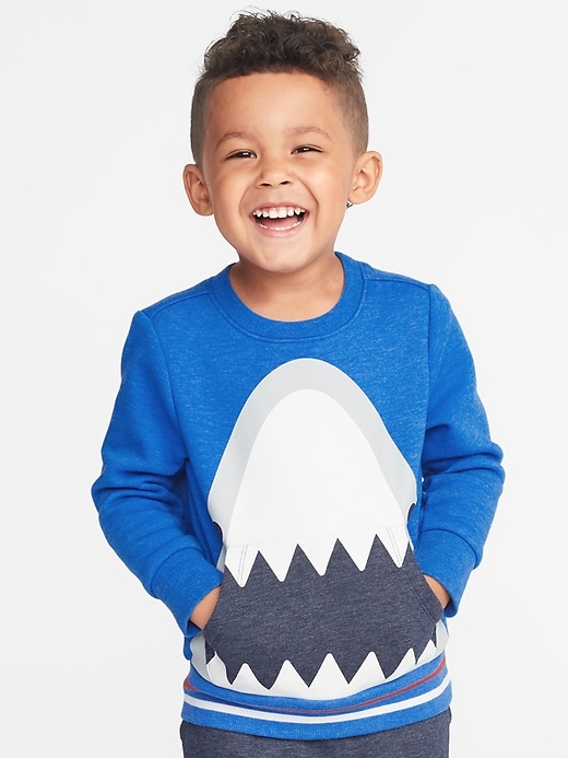 View large product image 1 of 5. Shark-Graphic Crew-Neck Sweatshirt for Toddler Boys