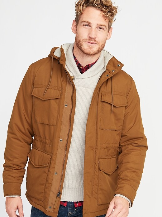 View large product image 1 of 1. Water-Resistant Sherpa-Lined Hooded Field Jacket