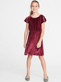 View large product image 3 of 3. Velvet Waist-Defined Flutter-Sleeve Dress for Girls