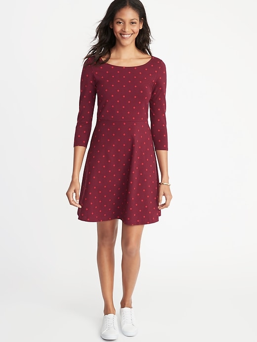 View large product image 1 of 1. Printed 3/4-Sleeve Fit & Flare Dress for Women