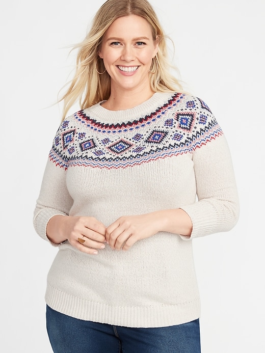 Image number 1 showing, Metallic Fair-Isle Plus-Size Sweater