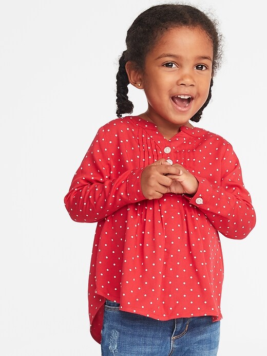 View large product image 1 of 4. Mandarin-Collar Pintuck Tunic for Toddler Girls