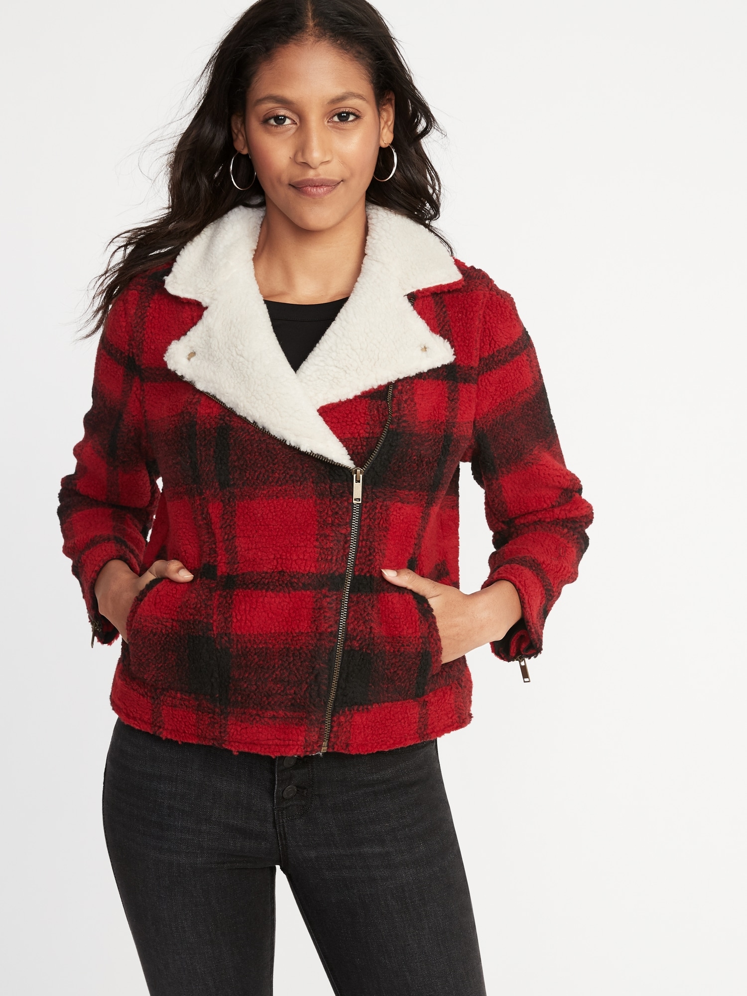 Black plaid 2024 jacket womens