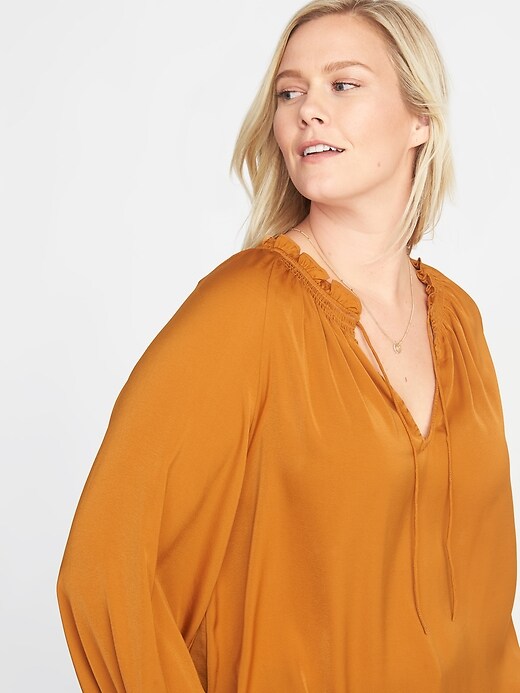 Image number 4 showing, Plus-Size Satin Tie-Neck Top