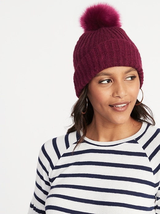 View large product image 1 of 2. Rib-Knit Pom-Pom Beanie for Women