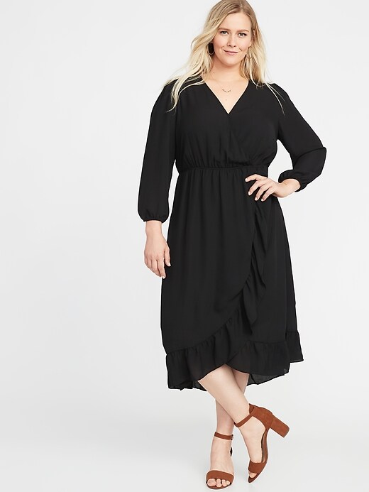 View large product image 1 of 1. Waist-Defined Plus-Size Faux-Wrap Georgette Dress