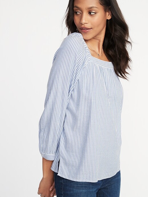 Striped Twill Portrait-Neck Blouse for Women | Old Navy