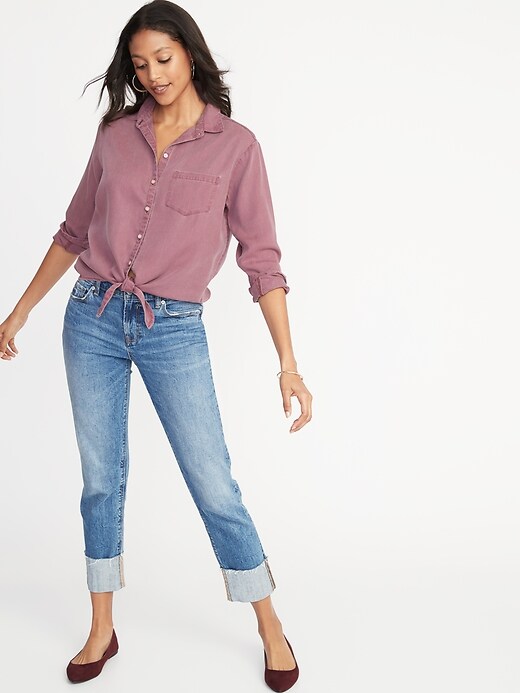 Image number 3 showing, Faded-Wash Tencel&#174 Tie-Hem Shirt for Women