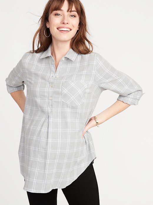 View large product image 1 of 1. Maternity Plaid Twill Classic Shirt