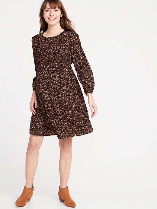 Maternity Floral Waist-Defined Dress | Old Navy