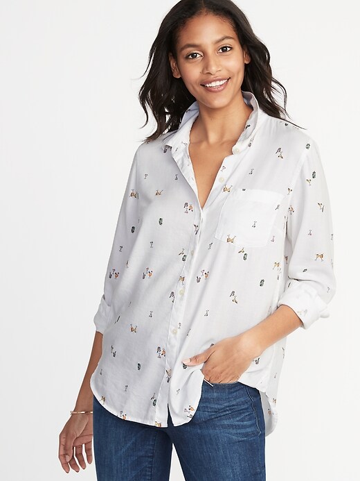 Image number 1 showing, Relaxed Cocktail-Print Classic Shirt for Women