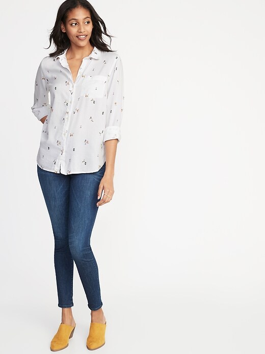 Image number 3 showing, Relaxed Cocktail-Print Classic Shirt for Women