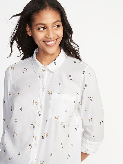 Image number 4 showing, Relaxed Cocktail-Print Classic Shirt for Women