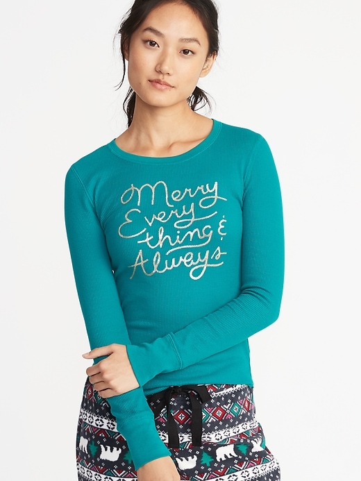 View large product image 1 of 1. Slim-Fit Holiday Graphic Thermal-Knit Top for Women