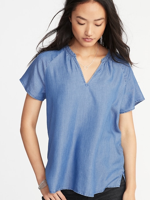 Image number 1 showing, Relaxed Split-Neck Tencel&#174 Top for Women