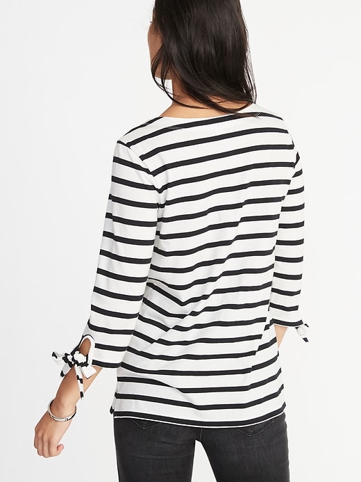 Image number 2 showing, Relaxed Tie-Sleeve Boat-Neck Top for Women