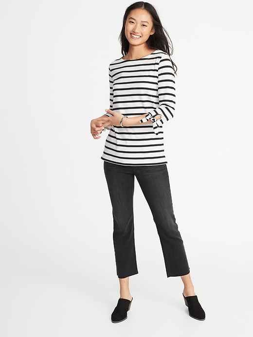 Image number 3 showing, Relaxed Tie-Sleeve Boat-Neck Top for Women
