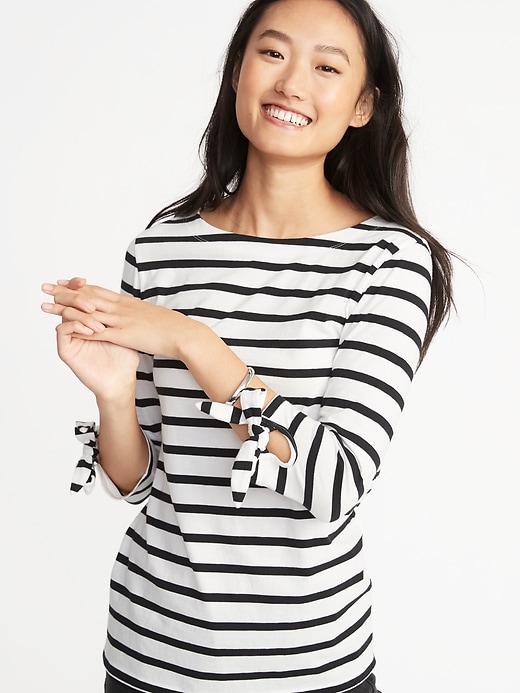 Image number 4 showing, Relaxed Tie-Sleeve Boat-Neck Top for Women
