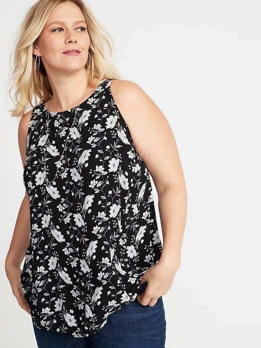 View large product image 1 of 1. Floral-Print High-Neck Crepe Plus-Size Swing Tank