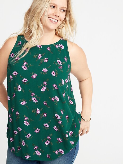 Image number 1 showing, Floral-Print High-Neck Crepe Plus-Size Swing Tank