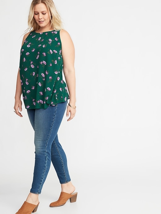 Image number 3 showing, Floral-Print High-Neck Crepe Plus-Size Swing Tank