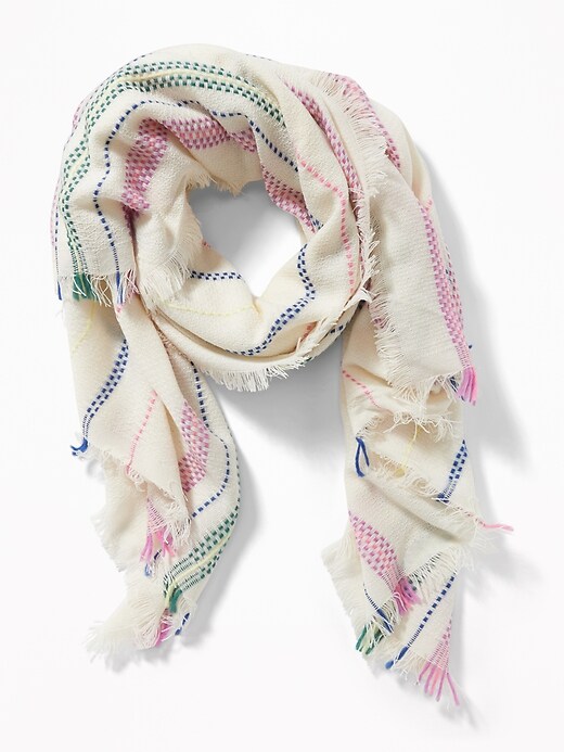 View large product image 2 of 2. Fringed Textured-Stripe Scarf for Women