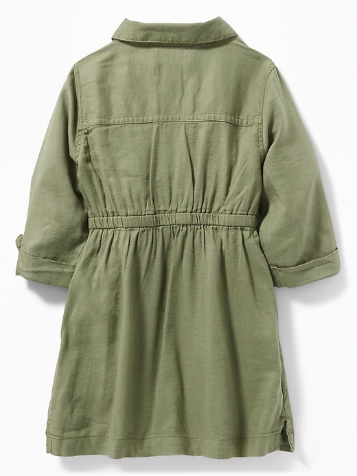 View large product image 2 of 3. Cinched-Waist Utility Shirt Dress for Toddler Girls